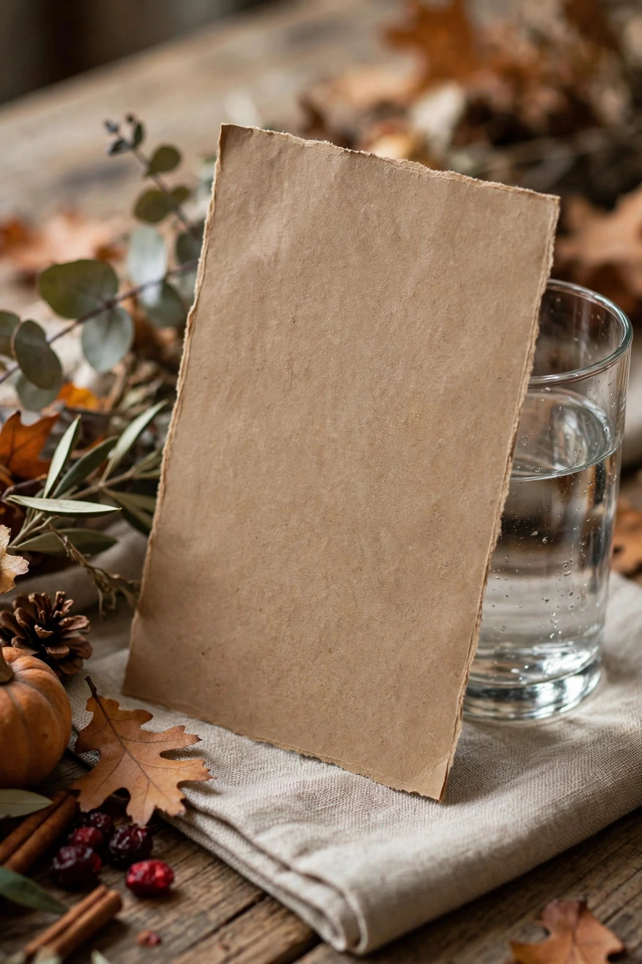 Handwritten menu card at a Thanksgiving setting