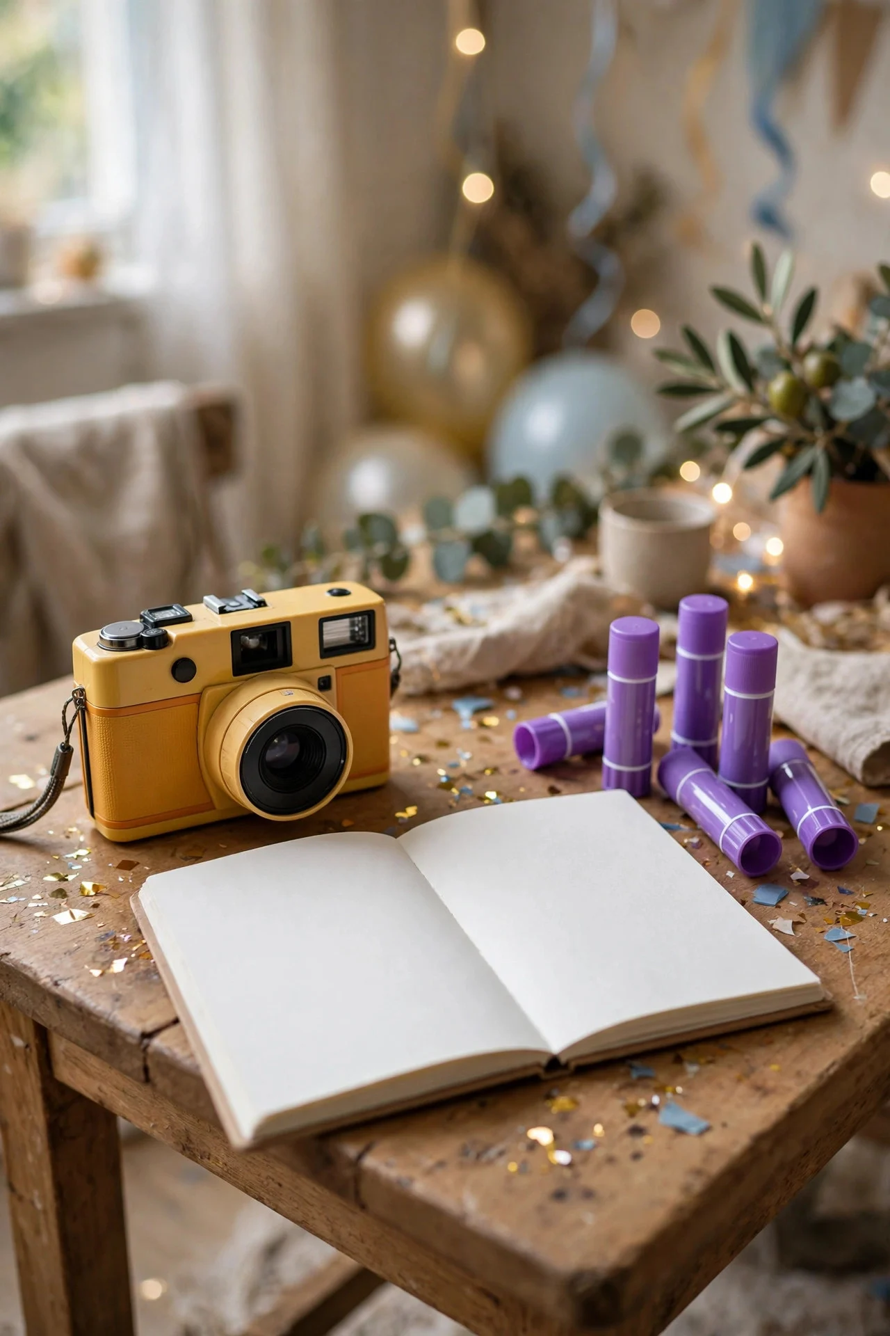 Disposable camera and scrapbook for a Friendsgiving guest book