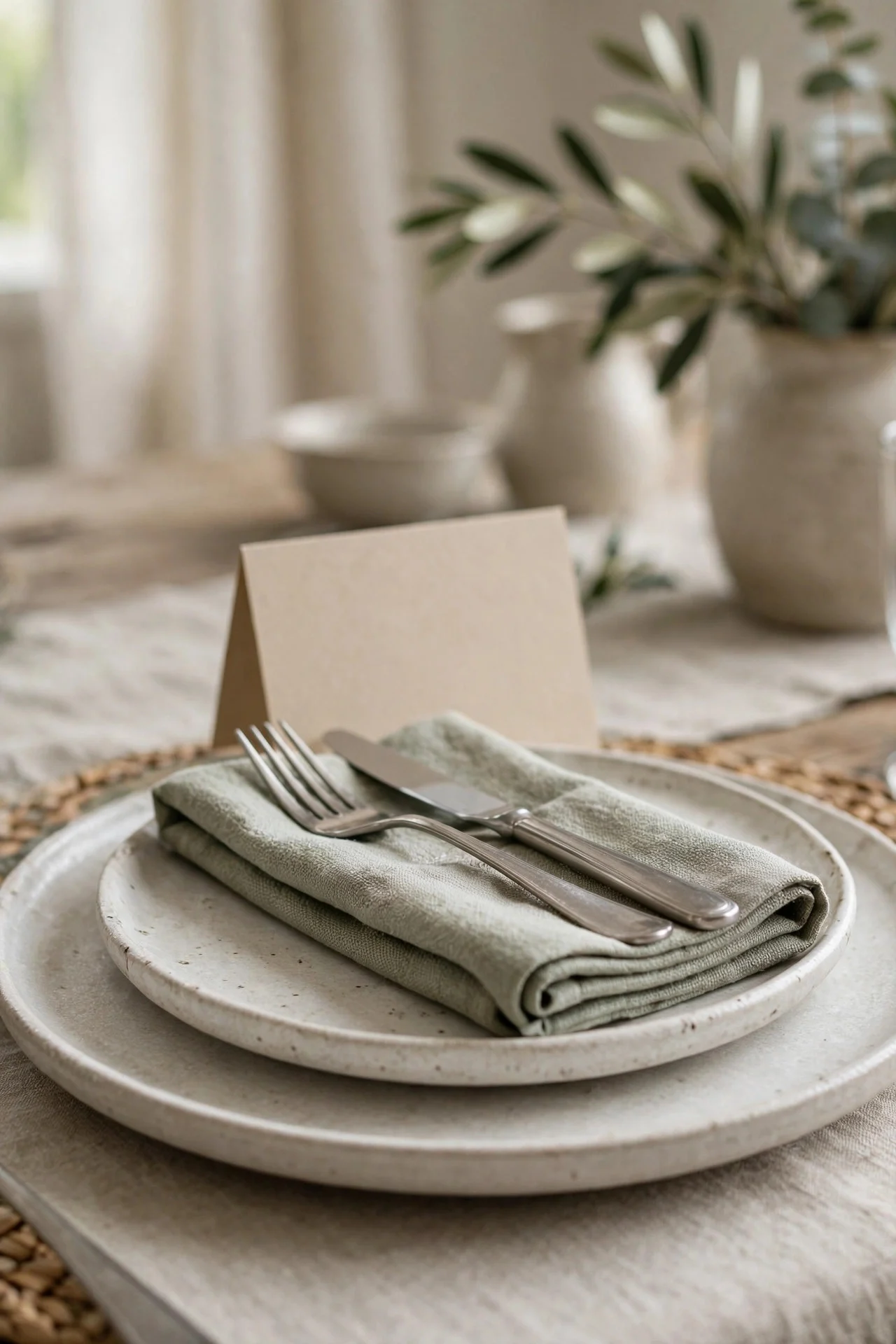 Stacked place setting saving space on a small table