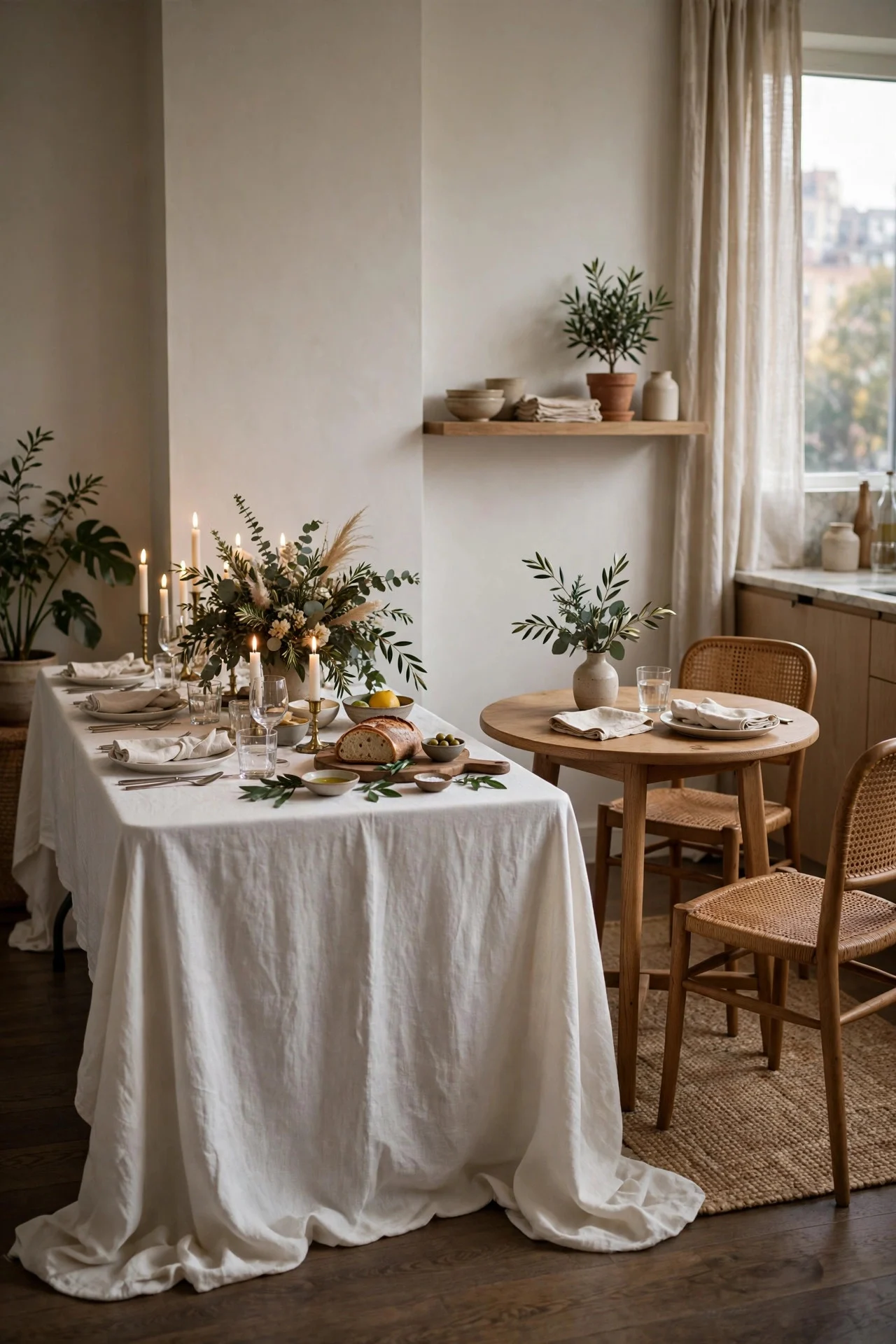 Borrowed folding table dressed with floor-length cloth