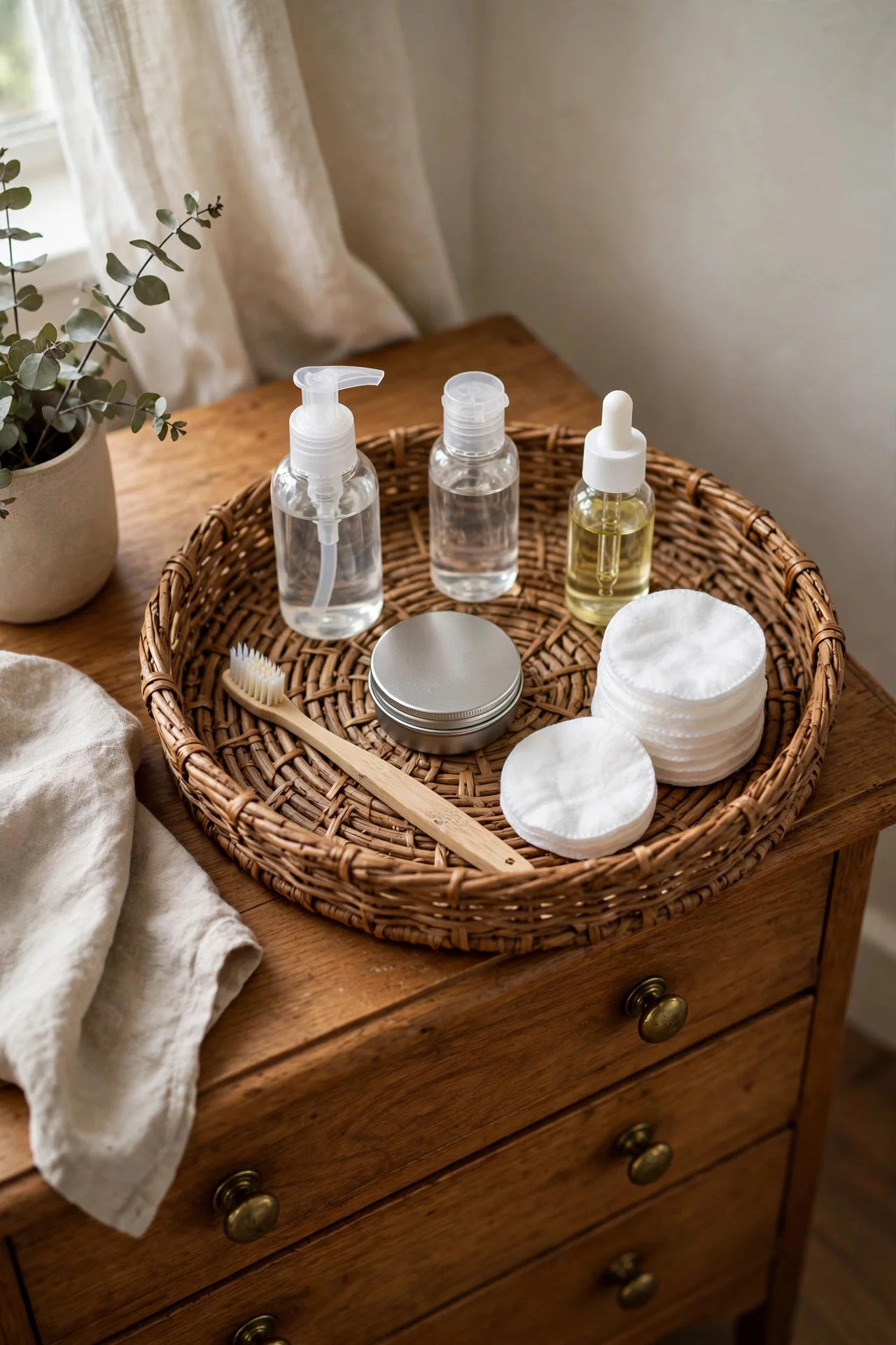 Spare toiletries tray with travel-size essentials for guests