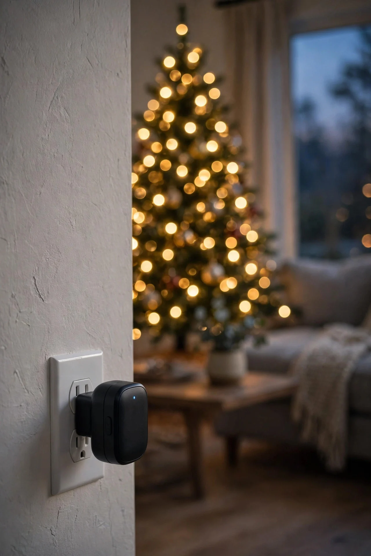 Smart plug controlling Christmas tree lights at dusk