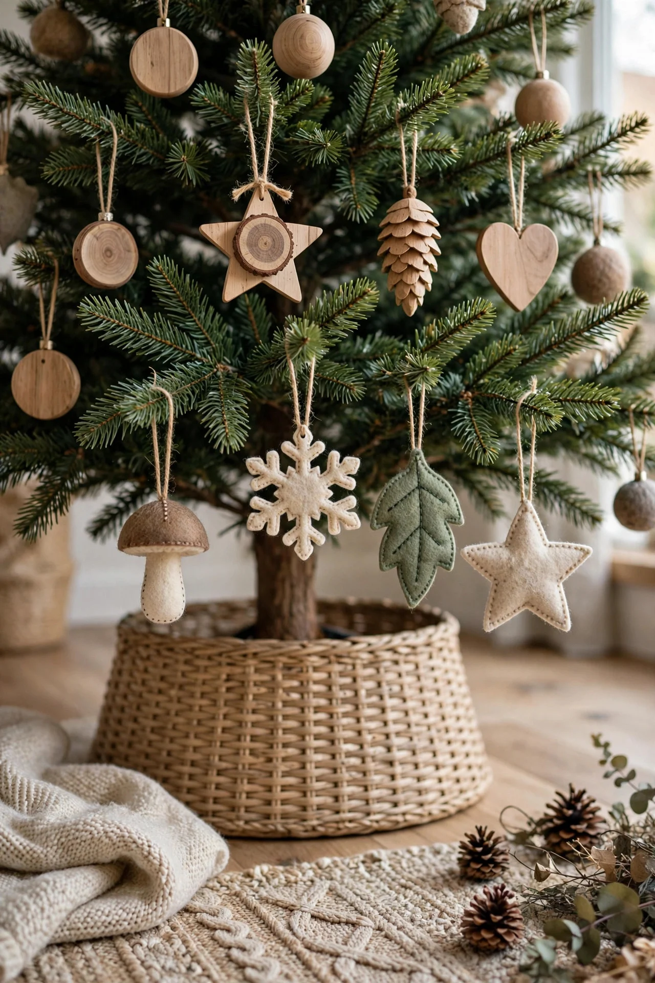 Kid-proof bottom of a Christmas tree with shatterproof ornaments