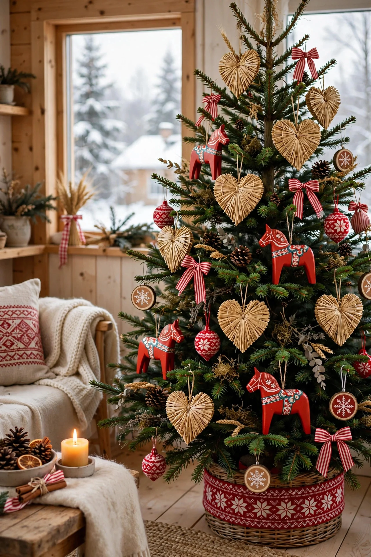 Scandinavian folk Christmas tree with Dala horses