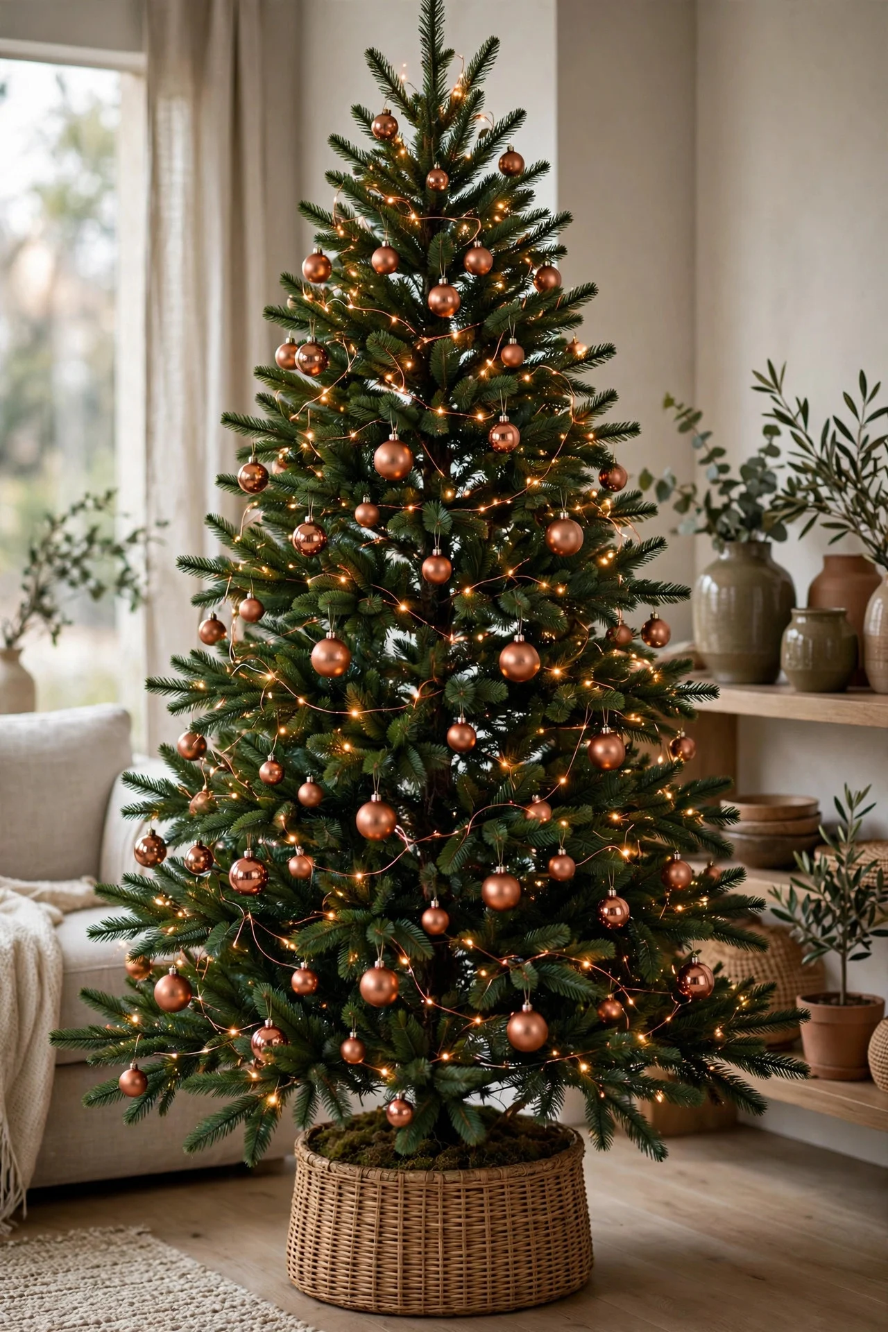 Copper and evergreen modern Christmas tree