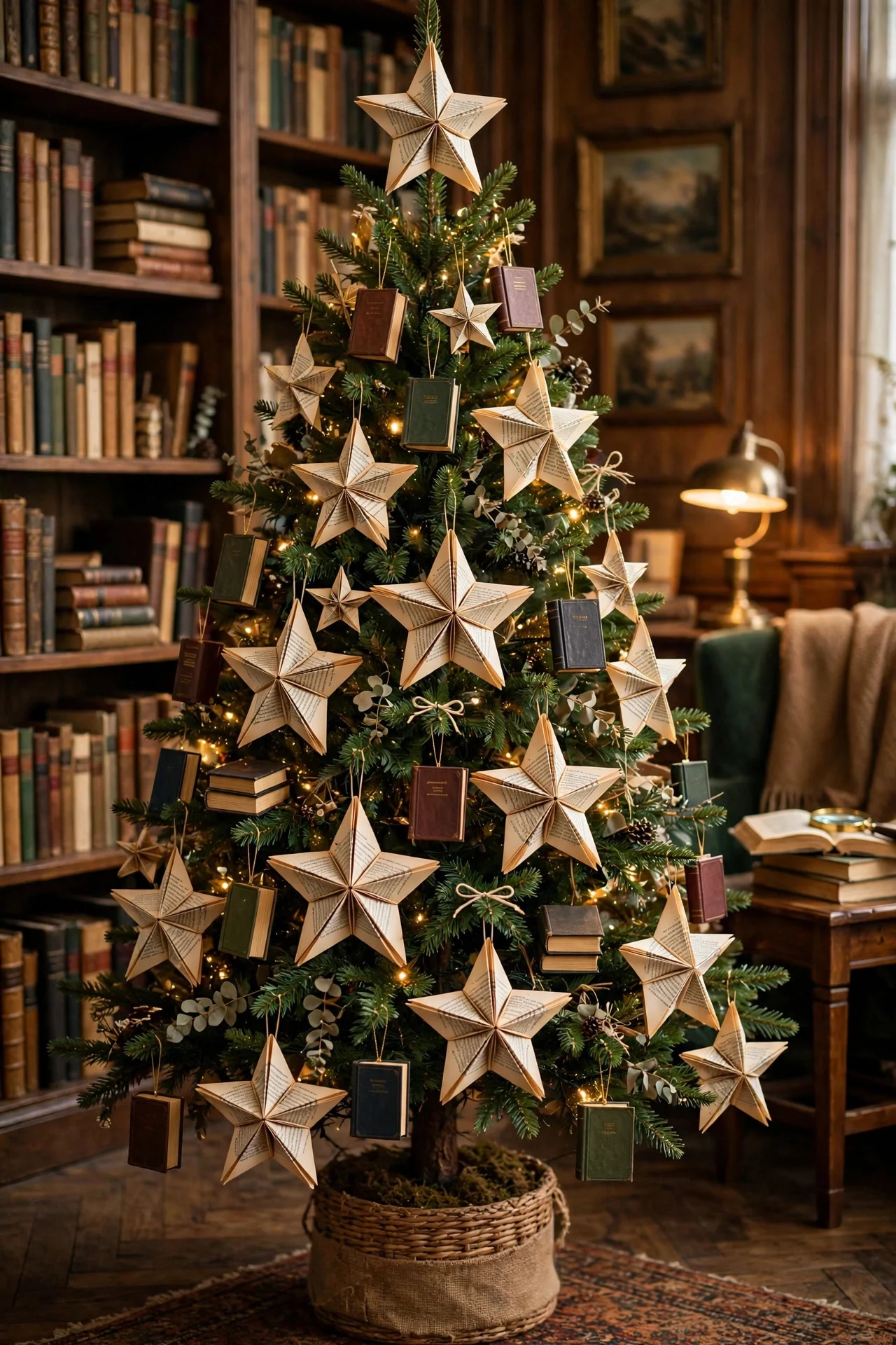 Book-lover's Christmas tree with literary ornaments