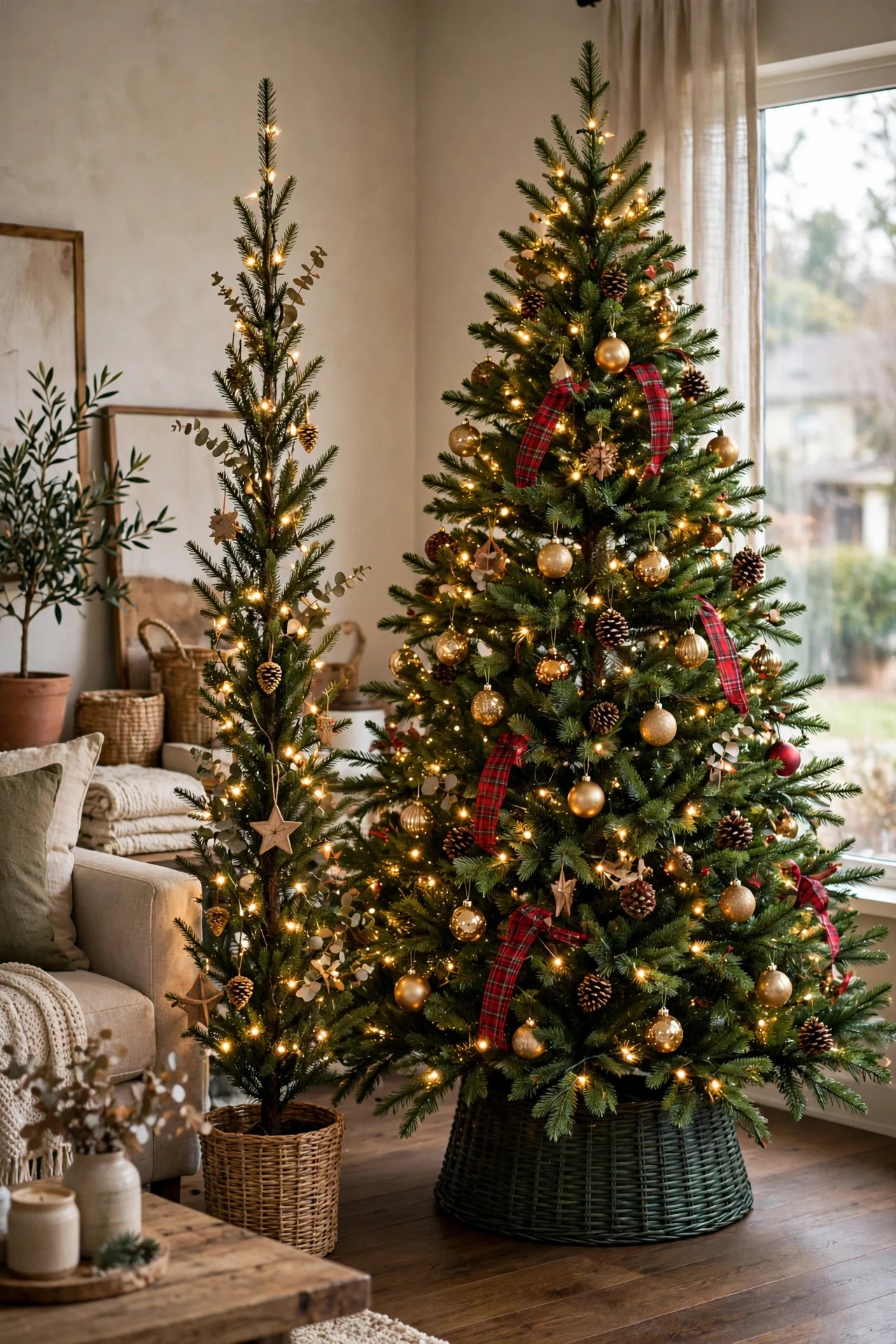 Pencil Christmas tree showing its narrow footprint
