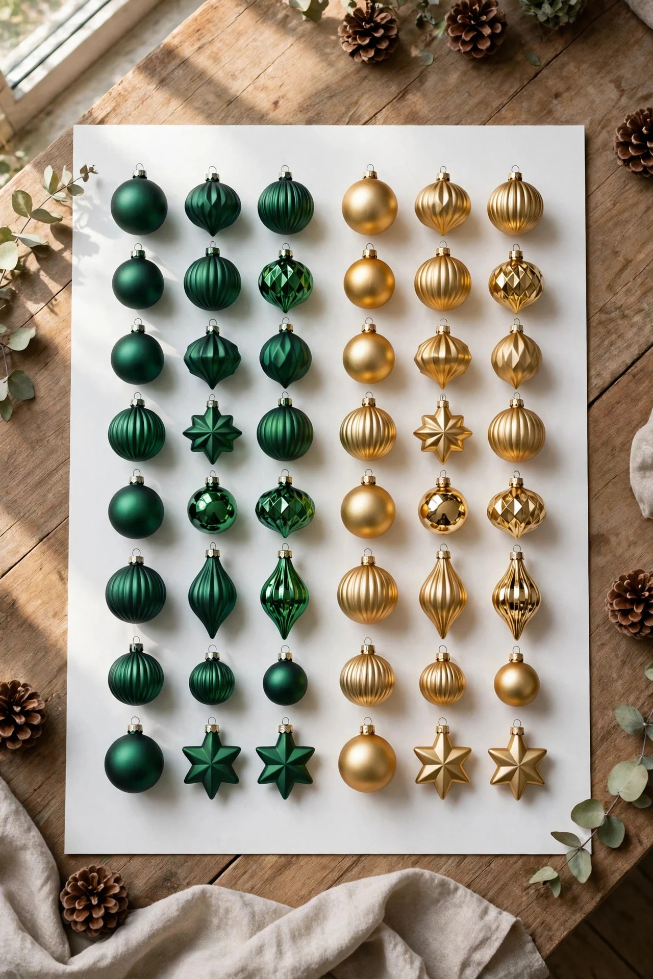 Two-color ornament palette planned on white board