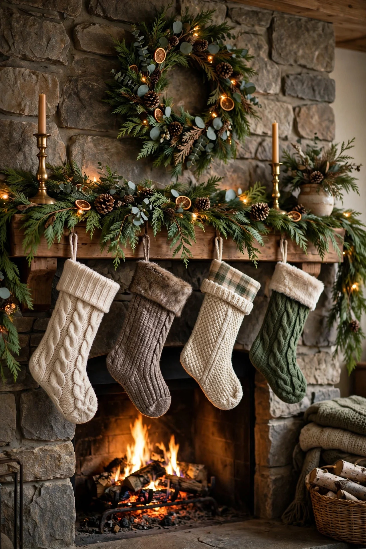 19 Christmas Mantel Decor Ideas (Garlands, Stockings & Lights)