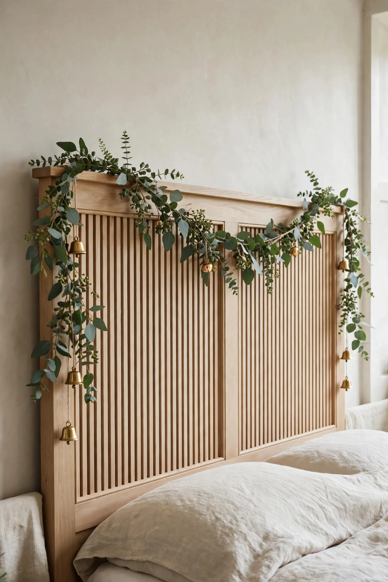 Garland draped across the top of a headboard