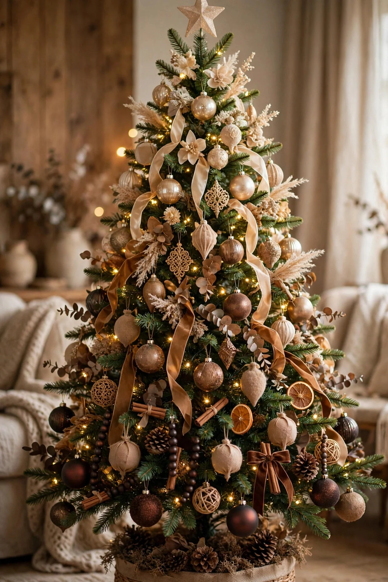 Ombre brown Christmas tree from cocoa to champagne