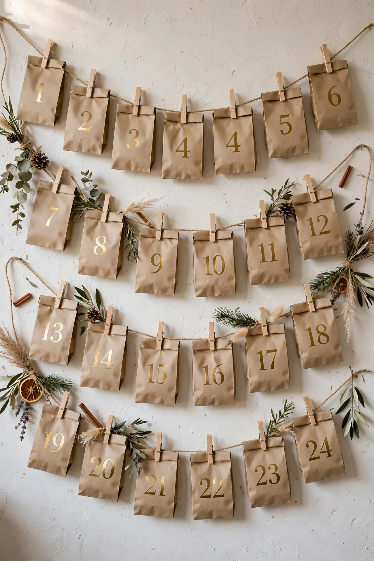 DIY Advent calendar of kraft bags on twine