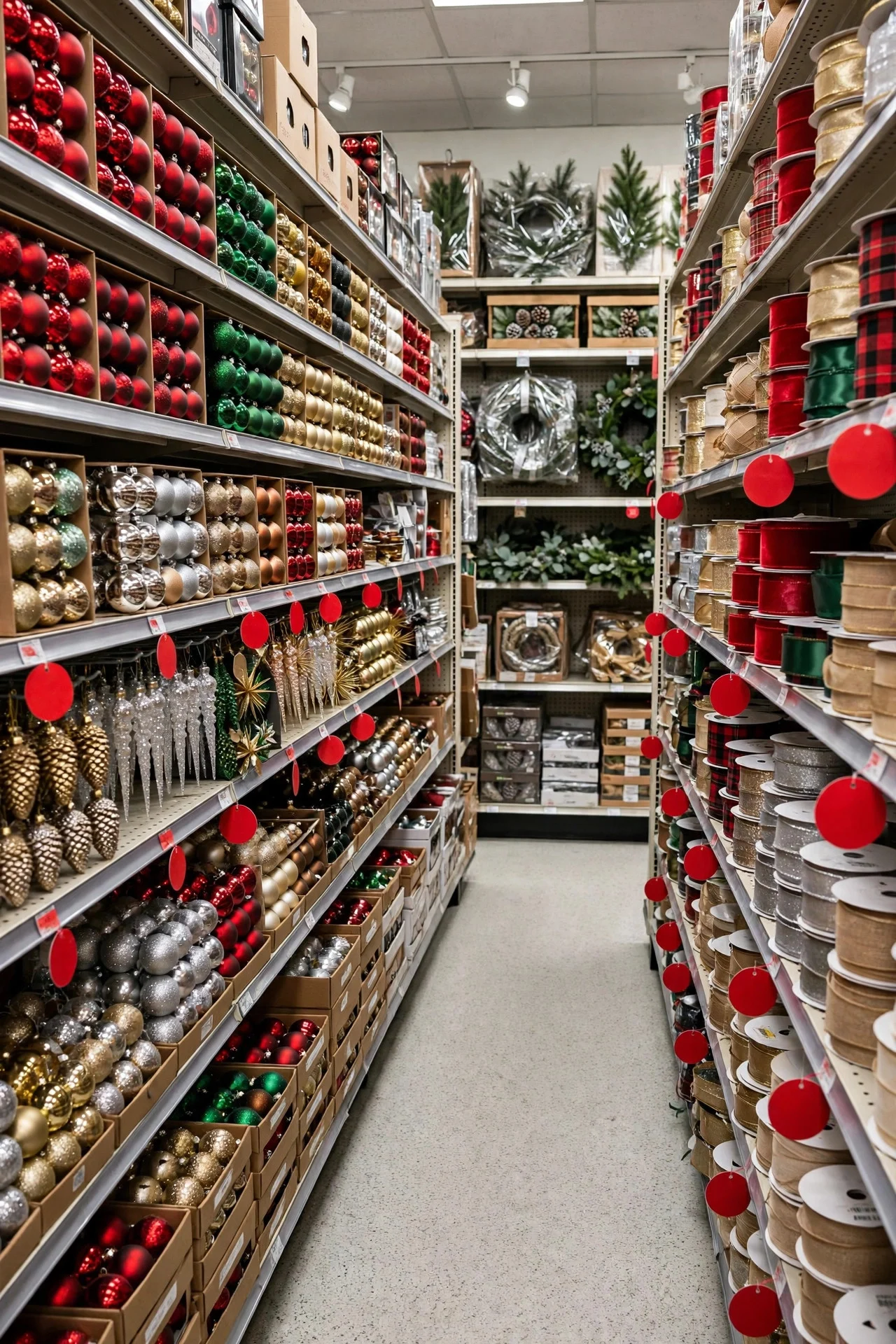 After-Christmas clearance sale on holiday decorations