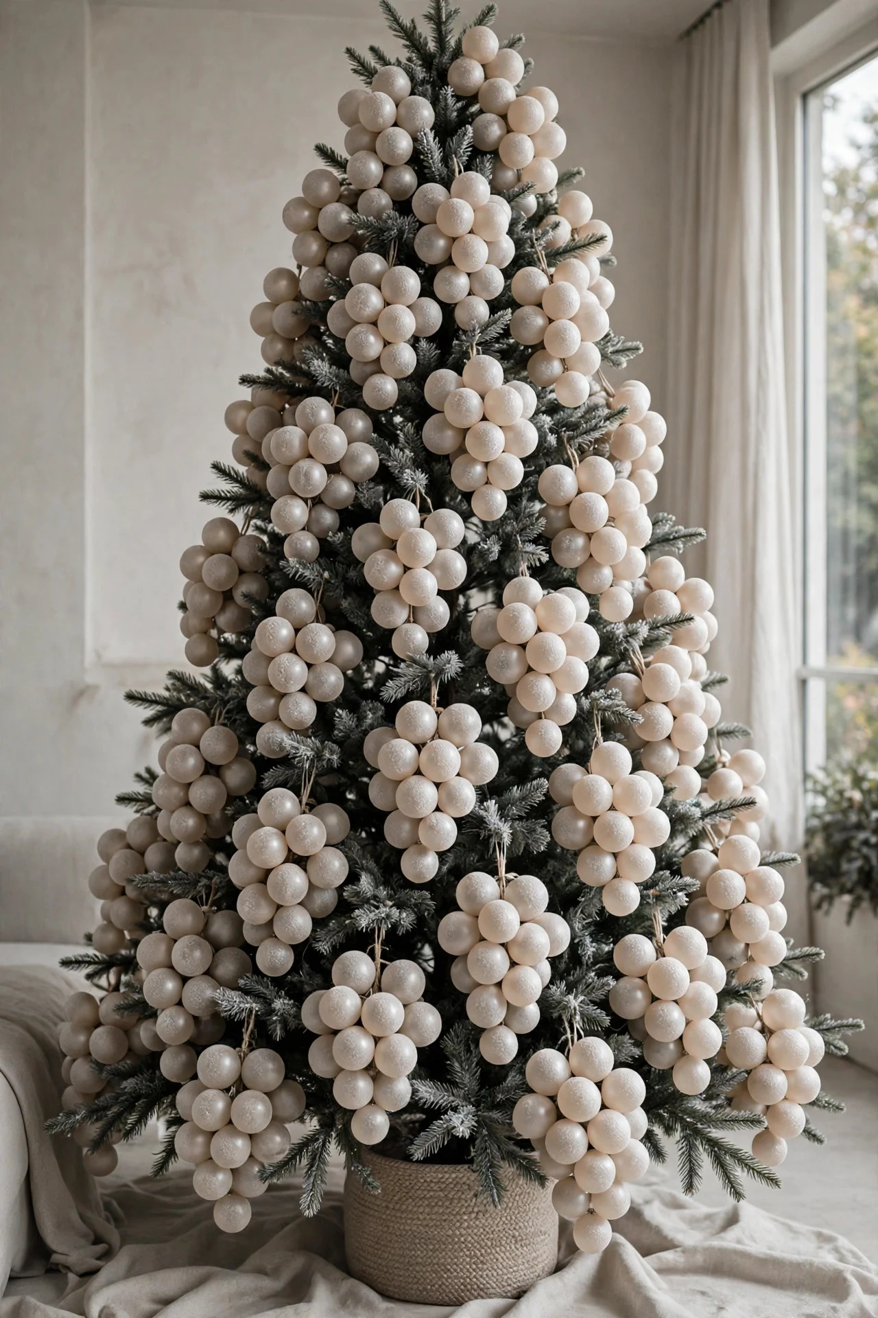 Christmas tree with matching frosted champagne ornaments