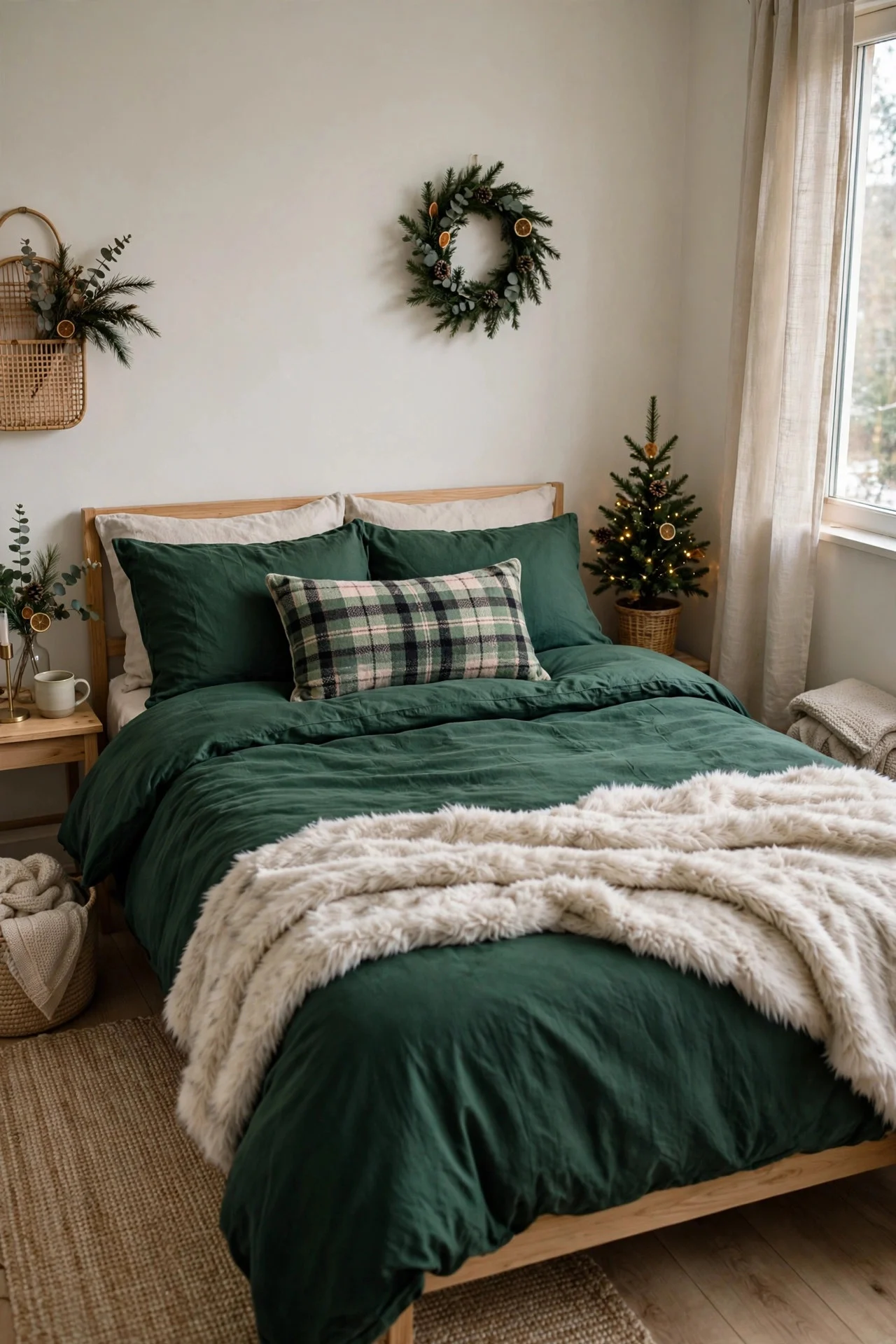 Bedroom with Christmas bedding swap