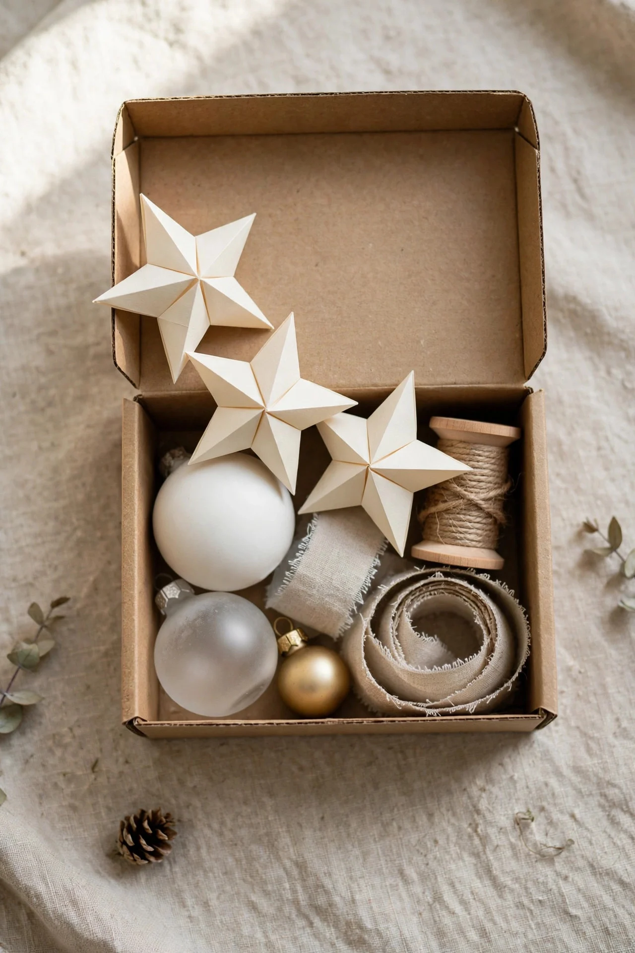 Small box holding an entire minimalist Christmas collection
