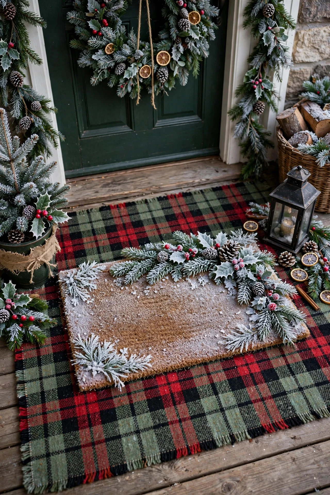 Mailbox decorated with a Christmas greenery swag