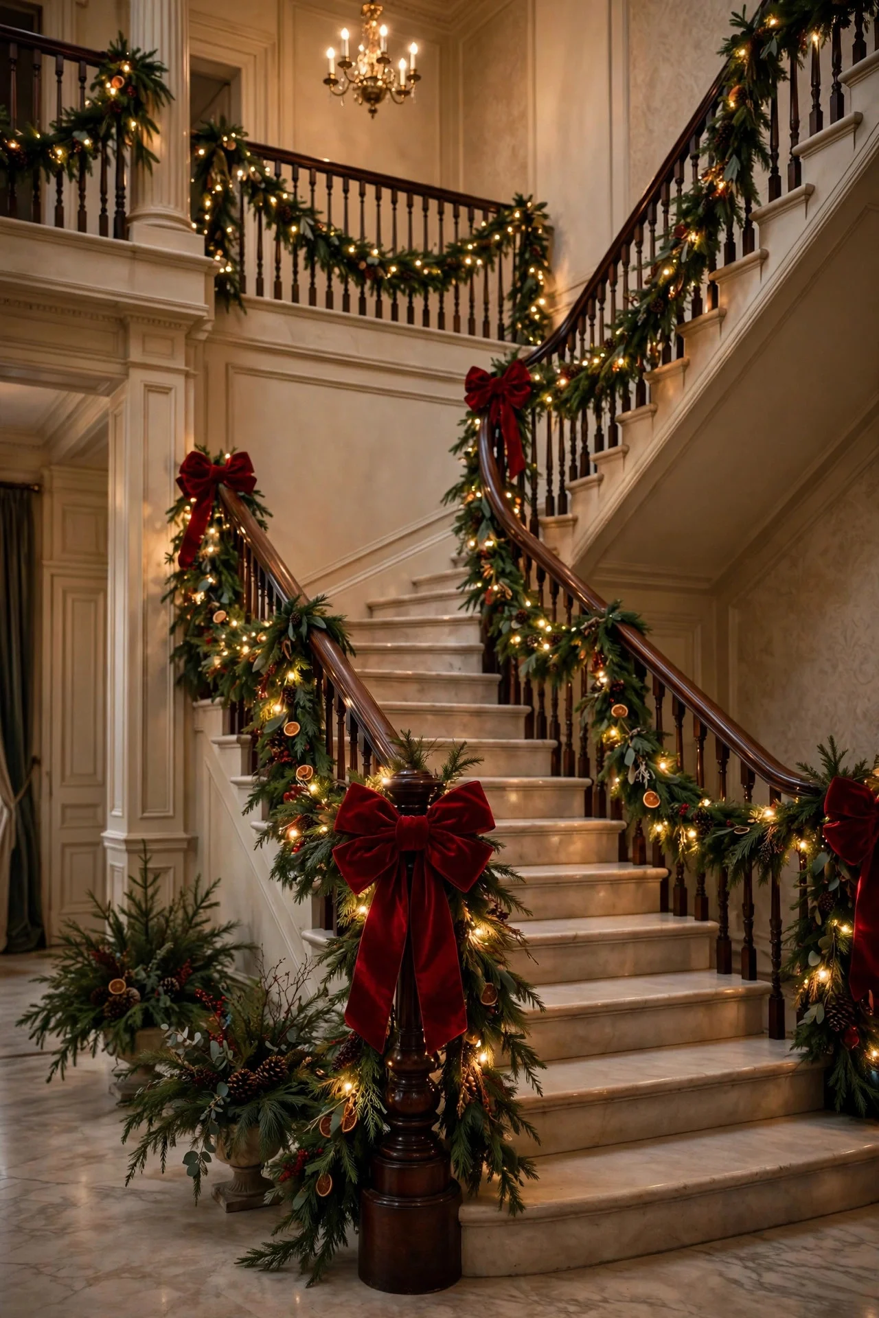 12 Christmas Staircase Decor Ideas (Garlands & Lights)