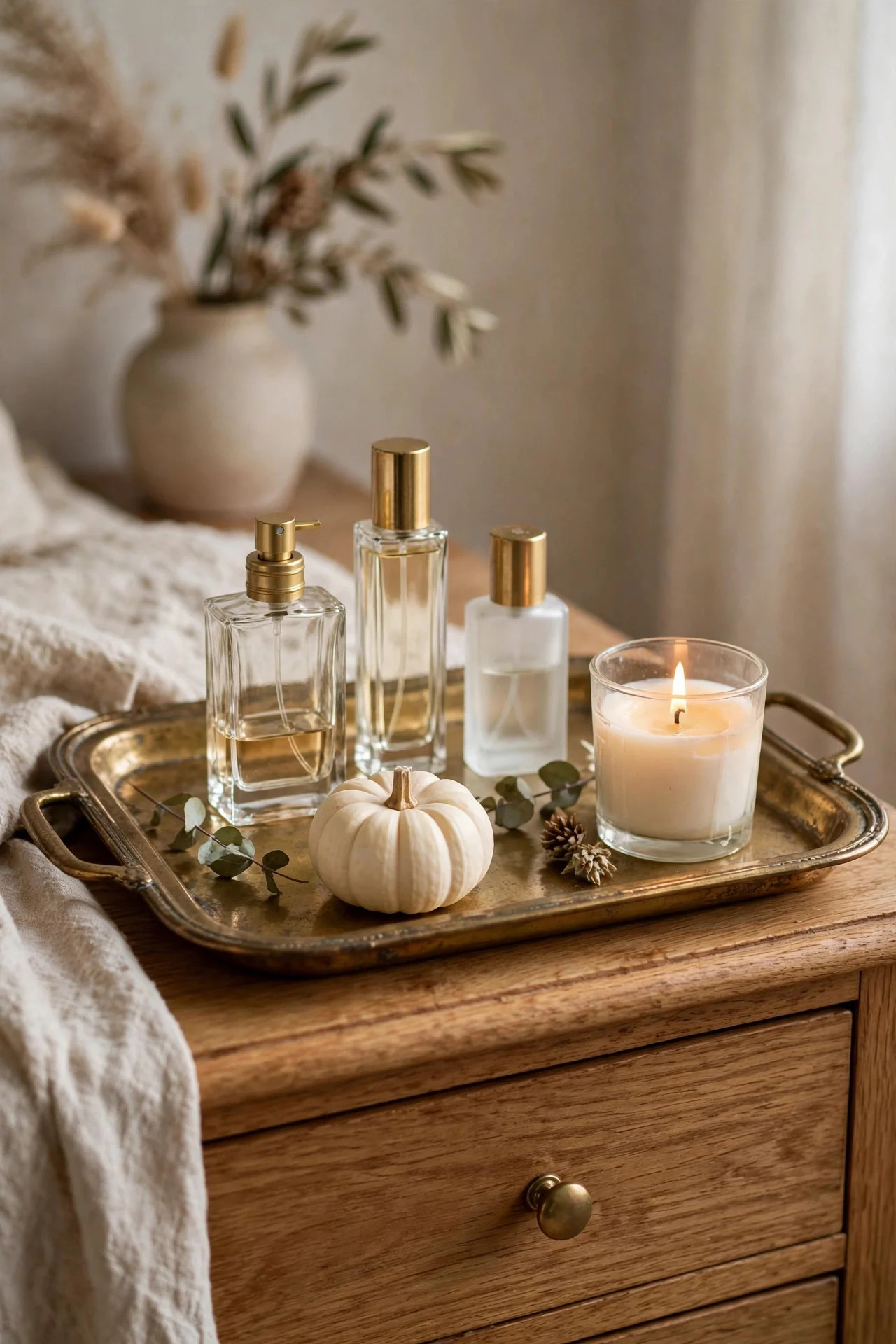 Dresser tray with a mini pumpkin