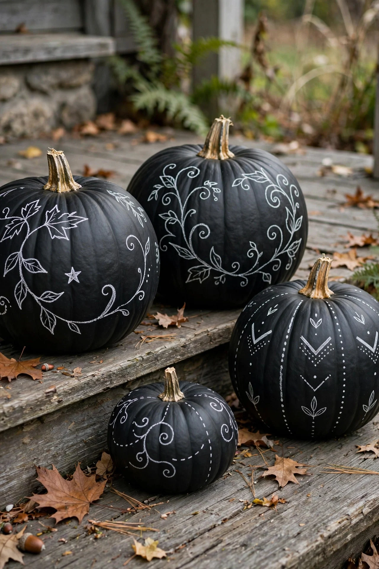 Chalkboard paint pumpkins with chalk writing