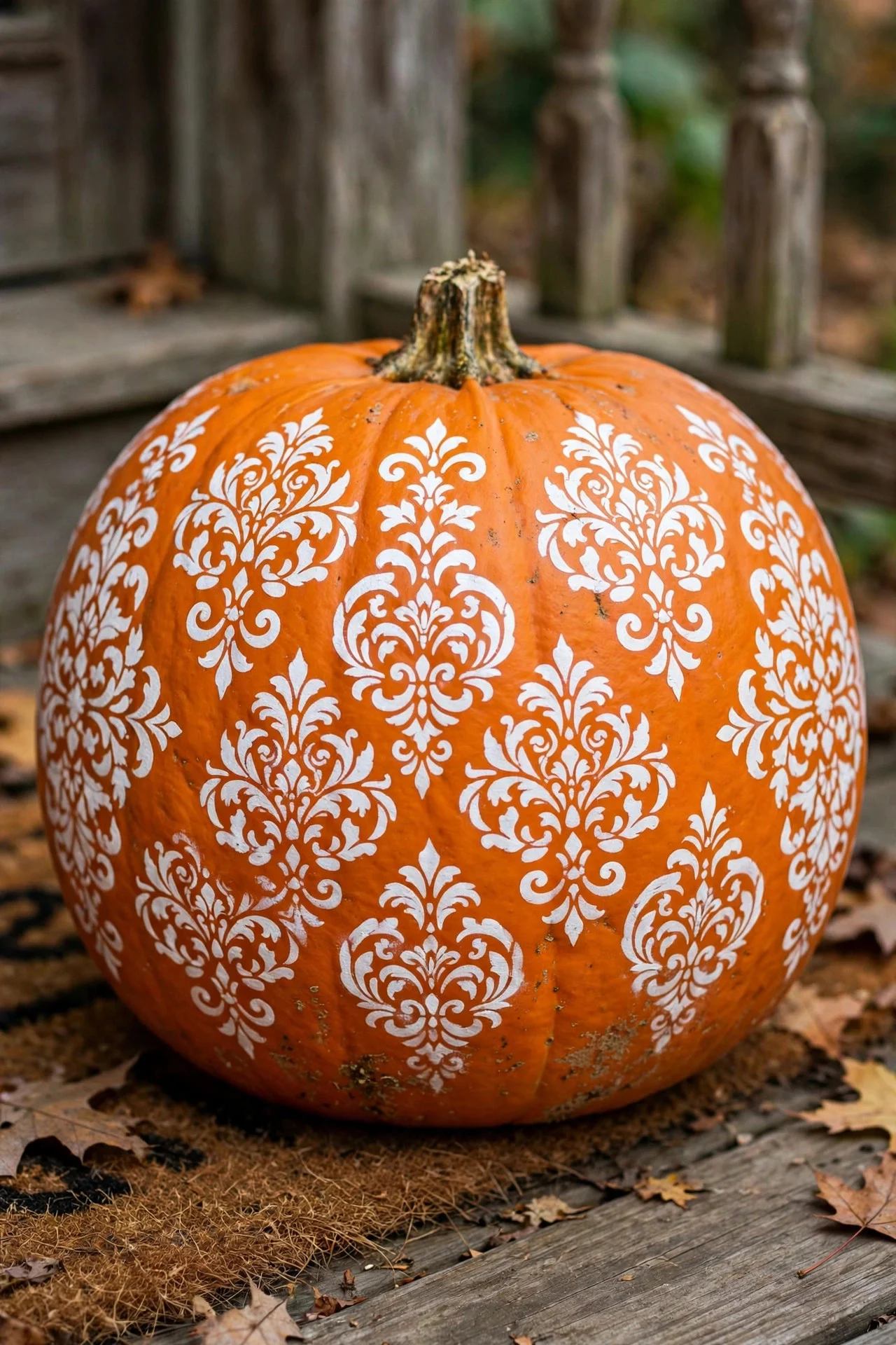 Stenciled pattern pumpkin in white