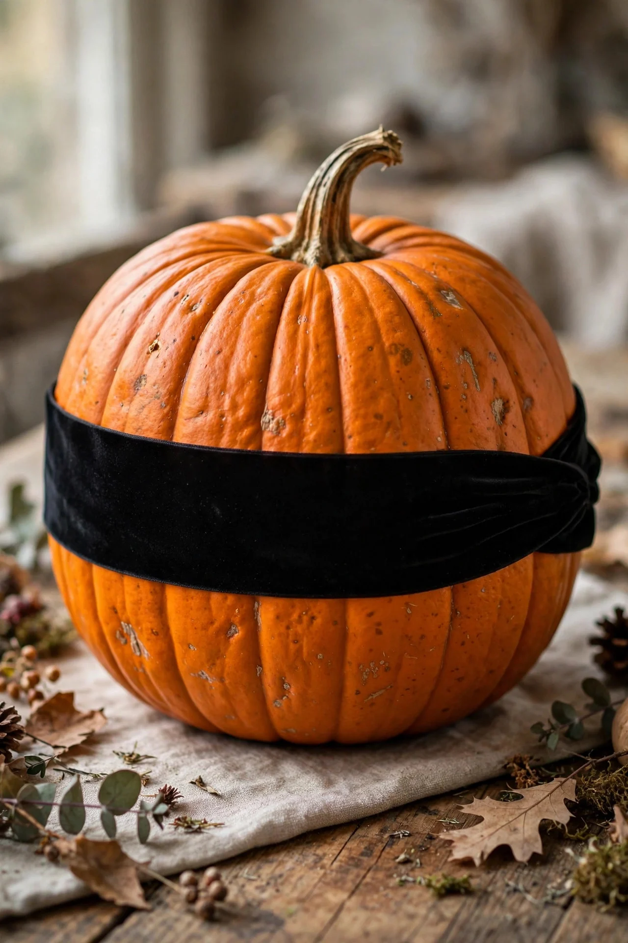 Velvet ribbon wrapped pumpkin